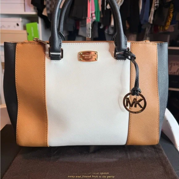 Michael Kors Tricolor Satchel in Black, White, and Tan - Picture 1 of 10